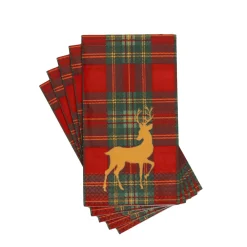 Caspari Paper Guest Towels|Reindeer Tartan Red Guest Towels - includes 15 Guest Towels