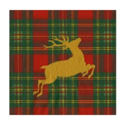 Caspari Paper Luncheon Napkins|Reindeer Tartan Red Luncheon Napkins - includes 20 Luncheon Napkins