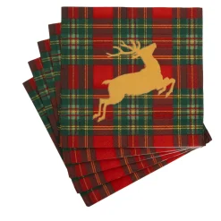 Caspari Paper Luncheon Napkins|Reindeer Tartan Red Luncheon Napkins - includes 20 Luncheon Napkins