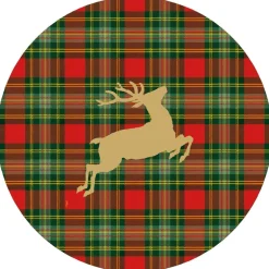 Caspari Christmas Placemats & Coasters|Reindeer Tartan Red Paper Placemats - includes 12 Paper Placemats