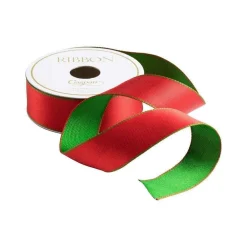 Caspari Christmas Ribbons & Bows|Ribbons & Bows|Reversible 1" Satin Red/Green Ribbon - 10 Yards