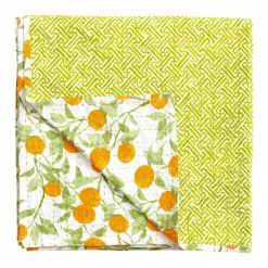 Caspari Tailgates|Easter|Reversible Kantha Table Cover in Orange Grove - 1 Each