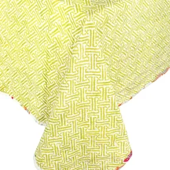 Caspari Easter|Table Linens|Reversible Kantha Table Cover in Passage to India & Green Fretwork - 1 Each