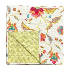 Caspari Easter|Table Linens|Reversible Kantha Table Cover in Passage to India & Green Fretwork - 1 Each