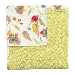 Caspari Easter|Table Linens|Reversible Kantha Table Cover in Passage to India & Green Fretwork - 1 Each