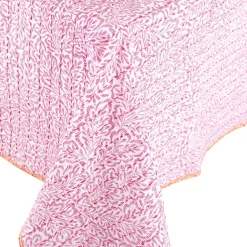Caspari Tailgates|Summer Picnic|Reversible Kantha Table Cover in Fuchsia Block Print Leaves - 1 Each