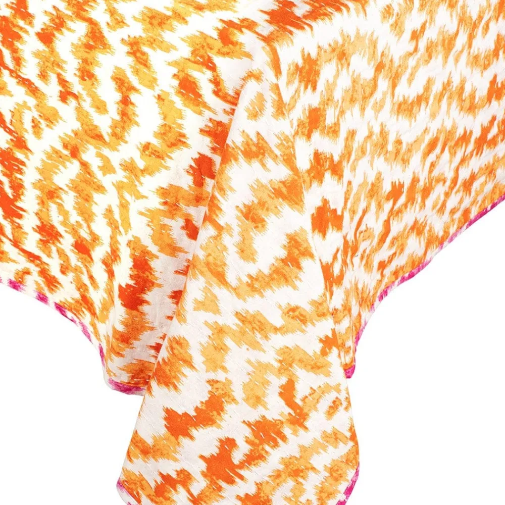 Caspari Tailgates|Easter|Reversible Kantha Table Cover in Orange & Fuchsia Modern Moiré - 1 Each