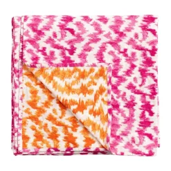 Caspari Tailgates|Easter|Reversible Kantha Table Cover in Orange & Fuchsia Modern Moiré - 1 Each