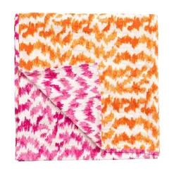 Caspari Tailgates|Easter|Reversible Kantha Table Cover in Orange & Fuchsia Modern Moiré - 1 Each