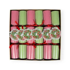Caspari Christmas Crackers|Celebration Crackers|Ribbon Stripe Wreath Christmas Cracker - 6 per Box