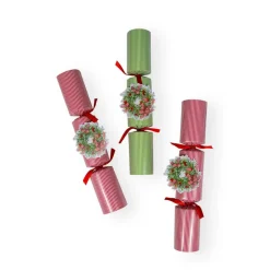 Caspari Christmas Crackers|Celebration Crackers|Ribbon Stripe Wreath Christmas Cracker - 6 per Box