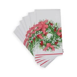 Caspari Christmas Napkins|Paper Guest Towels|Ribbon Stripe Wreath Guest Towel Napkins - 15 Per Package