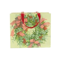 Caspari Christmas Gift & Bottle Bags|Gift & Bottle Bags|Ribbon Stripe Wreath Large Gift Bag - 1 Each