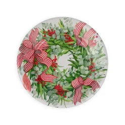 Caspari Paper Salad And Dessert Plates|Ribbon Stripe Wreath Salad & Dessert Plates - 8 Per Package