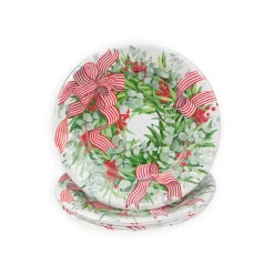 Caspari Paper Salad And Dessert Plates|Ribbon Stripe Wreath Salad & Dessert Plates - 8 Per Package
