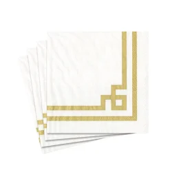 Caspari Christmas Napkins|Engagement Party|Rive Gauche Paper Cocktail Napkins in Gold & White - 20 Per Package