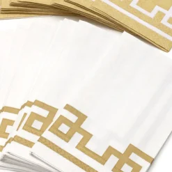 Caspari Christmas Napkins|Engagement Party|Rive Gauche Paper Guest Towel Napkins in Gold & White - 15 Per Package