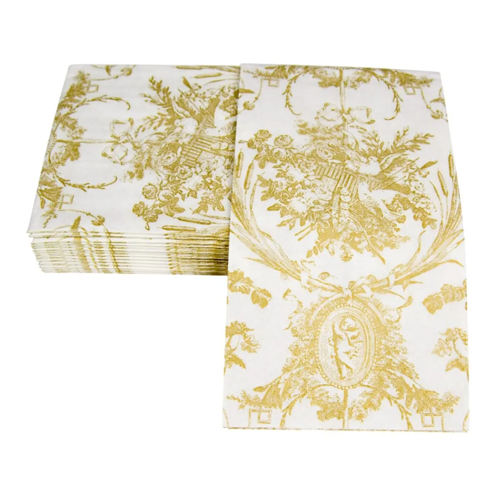 Caspari Paper Guest Towels|Romantic Toile Gold Guest Towel Napkins - 15 Per Package