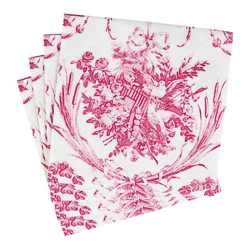 Caspari Paper Cocktail Napkins|Romantic Toile Rose Cocktail Napkins - 20 Per Package