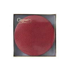 Caspari Christmas Placemats & Coasters|Thanksgiving|Round Snakeskin Felt-Backed Coasters in Crimson - 8 Per Box