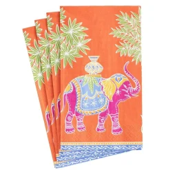 Caspari Paper Guest Towels|Royal Elephant Paper Guest Towel Napkins in Orange - 15 Per Package