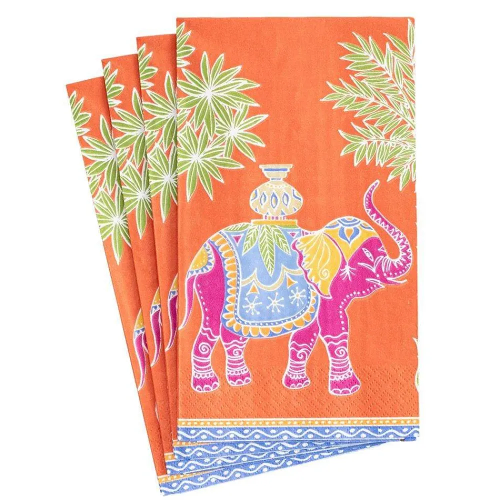 Caspari Paper Guest Towels|Royal Elephant Paper Guest Towel Napkins in Orange - 15 Per Package