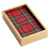 Caspari Christmas Napkins|Tailgates|Royal Plaid Guest Towel Napkins & Gold Lacquer Holder Gift Set