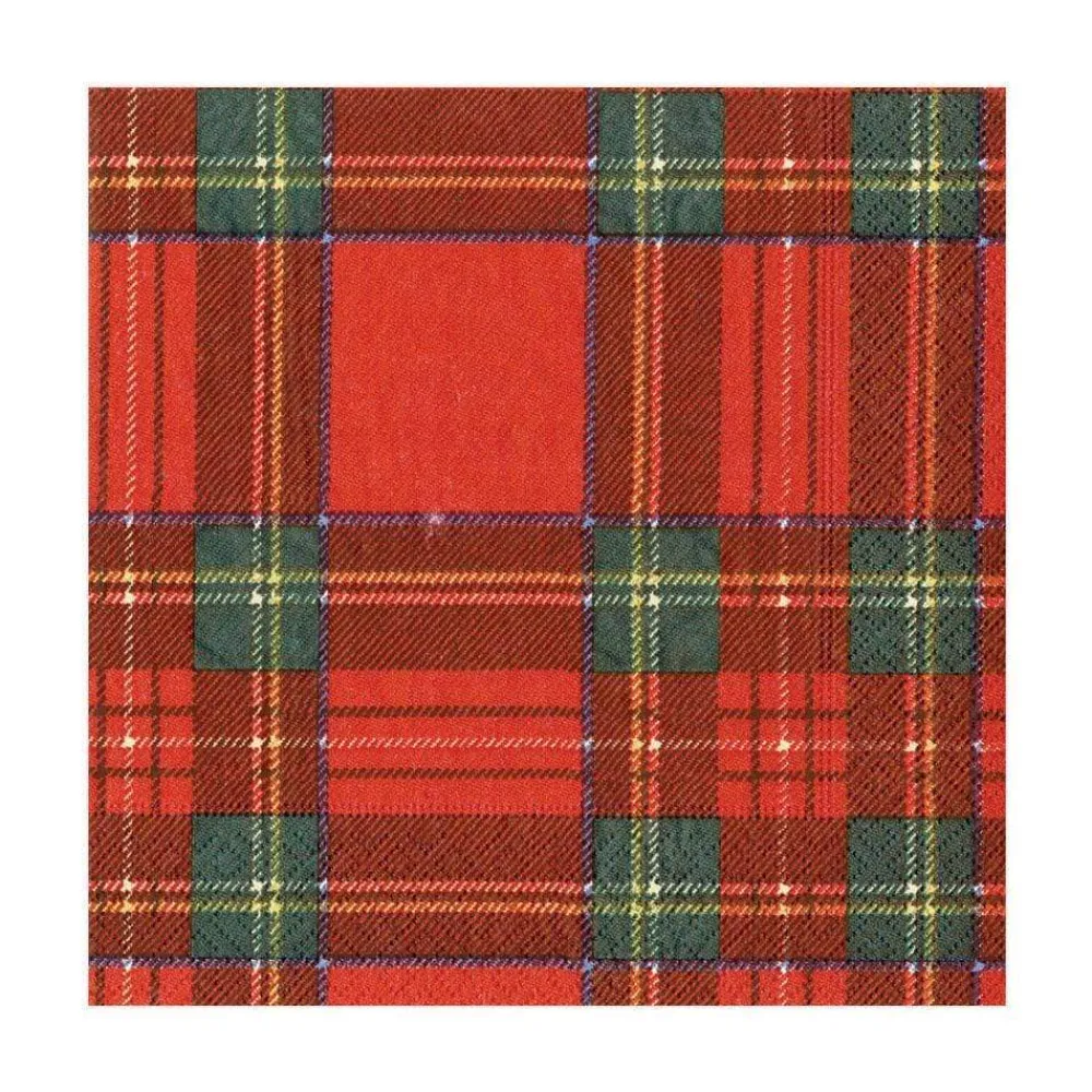 Caspari Christmas Napkins|Tailgates|Royal Plaid Paper Luncheon Napkins - 20 Per Package