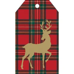Caspari Christmas Gift Tags & Labels|Royal Plaid Reindeer Foil Hang Tags - includes 4 Hang Tags