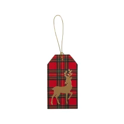 Caspari Christmas Gift Tags & Labels|Royal Plaid Reindeer Foil Hang Tags - includes 4 Hang Tags