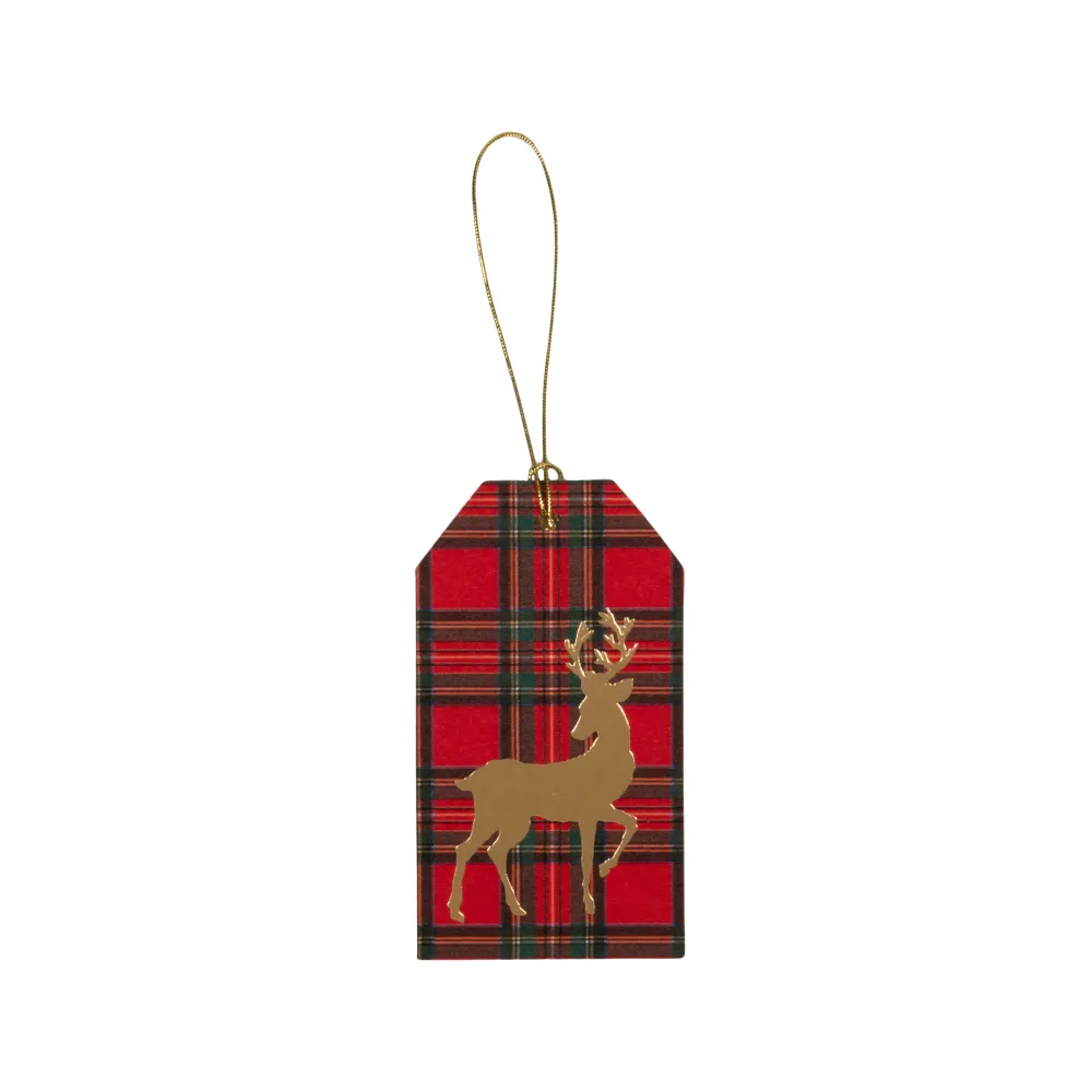 Caspari Christmas Gift Tags & Labels|Royal Plaid Reindeer Foil Hang Tags - includes 4 Hang Tags