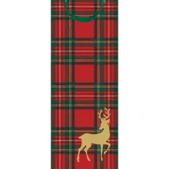 Caspari Christmas Gift & Bottle Bags|Gift & Bottle Bags|Royal Plaid Reindeer Gift Bags - includes 1 Gift Bags