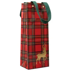 Caspari Christmas Gift & Bottle Bags|Gift & Bottle Bags|Royal Plaid Reindeer Gift Bags - includes 1 Gift Bags