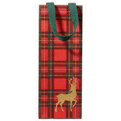 Caspari Christmas Gift & Bottle Bags|Gift & Bottle Bags|Royal Plaid Reindeer Gift Bags - includes 1 Gift Bags