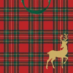 Caspari Christmas Gift & Bottle Bags|Gift & Bottle Bags|Royal Plaid Reindeer Gift Bags - includes 1 Gift Bags