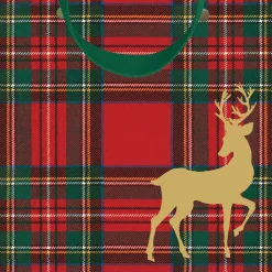 Caspari Christmas Gift & Bottle Bags|Gift & Bottle Bags|Royal Plaid Reindeer Gift Bags - includes 1 Gift Bags