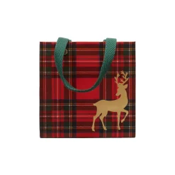 Caspari Christmas Gift & Bottle Bags|Gift & Bottle Bags|Royal Plaid Reindeer Gift Bags - includes 1 Gift Bags