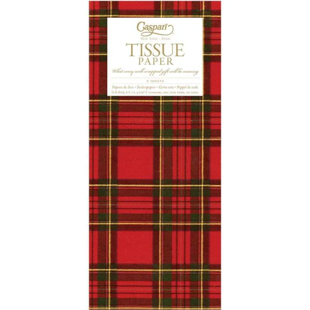 Caspari Christmas TIssue Paper|Tissue Paper|Royal Plaid Tissue Paper - 4 Sheets Included