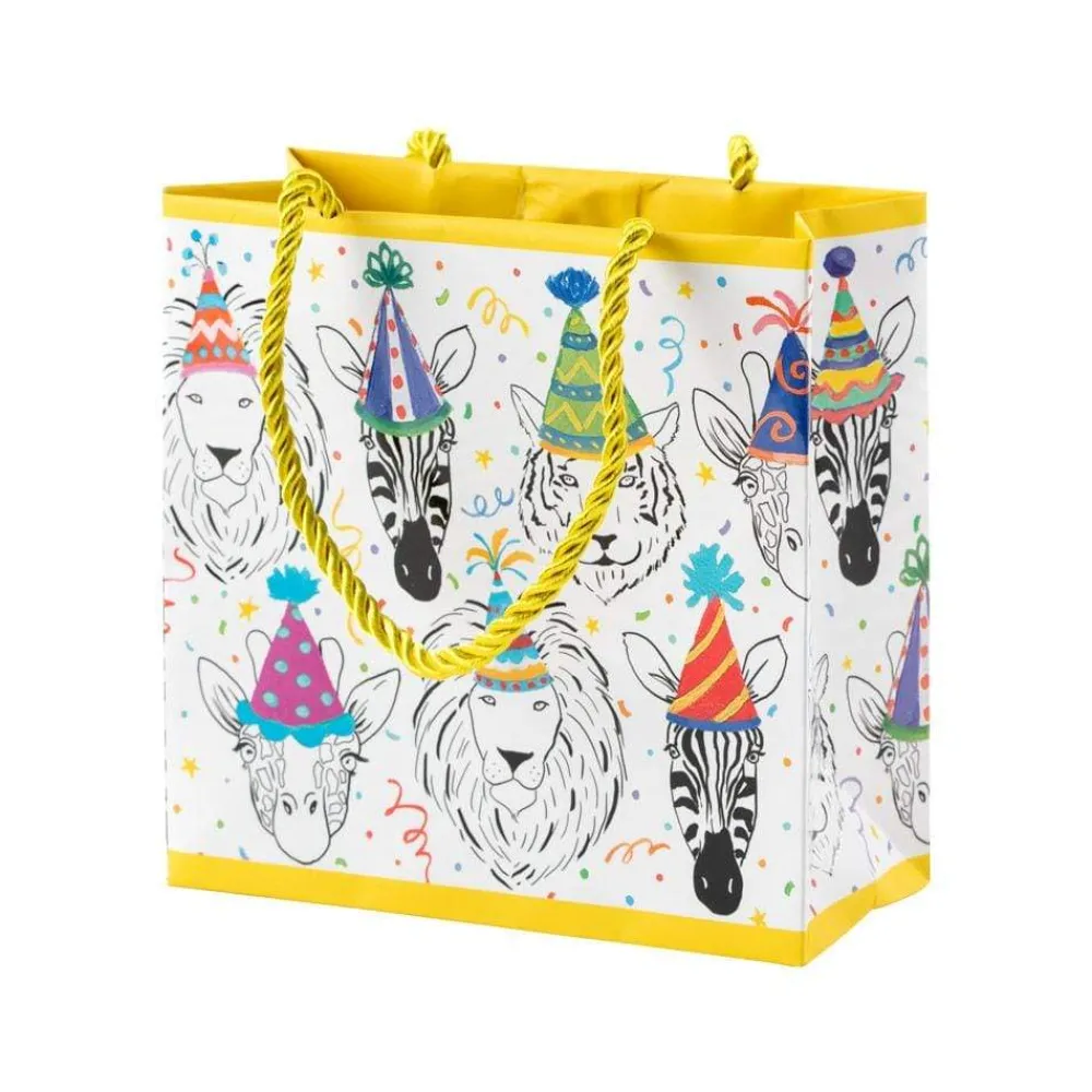 Caspari Gift & Bottle Bags|Safari Birthday Small Square Gift Bag - 6 Each