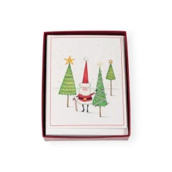 Caspari Christmas And Holiday Cards|Boxed Holiday Cards|Santa And Little Trees Petite Boxed Christmas Cards - includes 15 cards & envelopes
