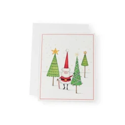 Caspari Christmas And Holiday Cards|Boxed Holiday Cards|Santa And Little Trees Petite Boxed Christmas Cards - includes 15 cards & envelopes