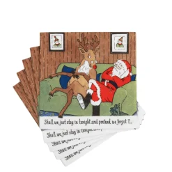 Caspari Paper Cocktail Napkins|Santa At Home Cocktail Napkins - includes 20 Cocktail Napkins