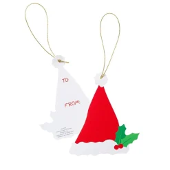 Caspari Christmas Gift Tags & Labels|Gift Tags & Enclosure Cards|Santa Hat Die-Cut Gift Tags - 4 Per Package