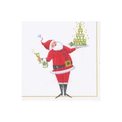 Caspari Christmas Napkins|Boxed Cocktail Napkins|Santa Serving Drinks Boxed Cocktail Napkins - 40 Per Box