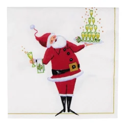 Caspari Christmas Napkins|Paper Cocktail Napkins|Santa Serving Drinks Cocktail Napkins - 20 Per Package