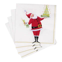 Caspari Christmas Napkins|Paper Cocktail Napkins|Santa Serving Drinks Cocktail Napkins - 20 Per Package