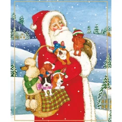 Caspari Christmas And Holiday Cards|Boxed Holiday Cards|Santa With Dogs Petite Boxed Christmas Cards - includes 15 cards & envelopes