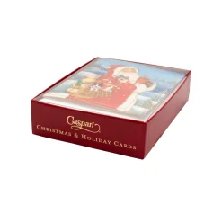 Caspari Christmas And Holiday Cards|Boxed Holiday Cards|Santa With Dogs Petite Boxed Christmas Cards - includes 15 cards & envelopes