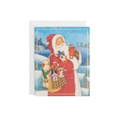 Caspari Christmas And Holiday Cards|Boxed Holiday Cards|Santa With Dogs Petite Boxed Christmas Cards - includes 15 cards & envelopes