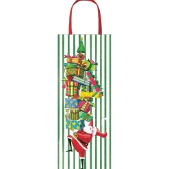 Caspari Christmas Gift & Bottle Bags|Gift & Bottle Bags|Santa With Gift Tower Wine & Bottle Gift Bags - 1 Each